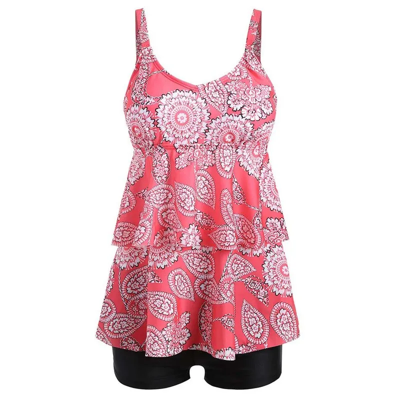 

2020 New Tankini Swimsuits Plus Size Swimwear Women High Waist Swimsuit Floral Print Bathing Suit Retro Swimming Suit For Women