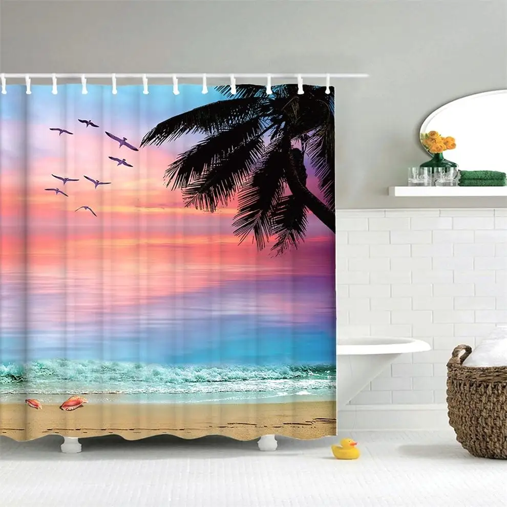 Пляж океан предмет для душа украшение дома занавесок полиэстер ткань ванна Шторы