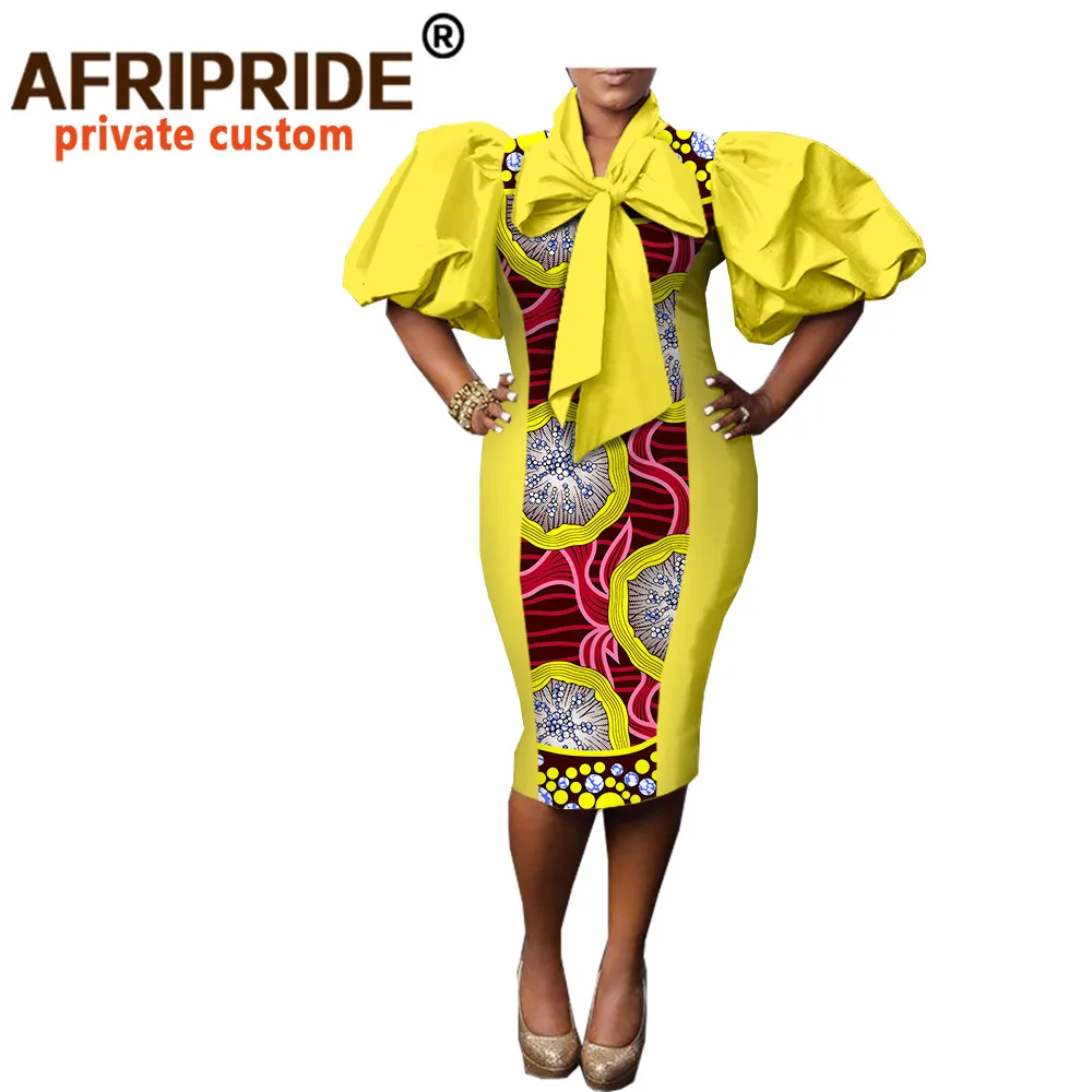 Платье женское хлопковое с бантом на шее рукавом фонариком до колена|dress for|women cotton