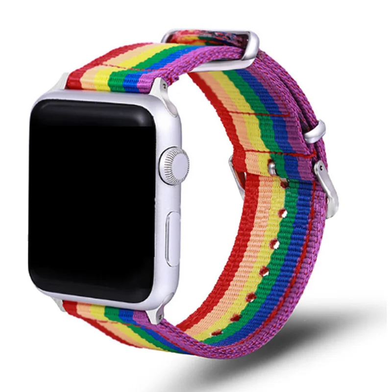 Ремешок для часов Apple Радужный ремешок 38 мм 40 42 44 нейлоновый женский браслет