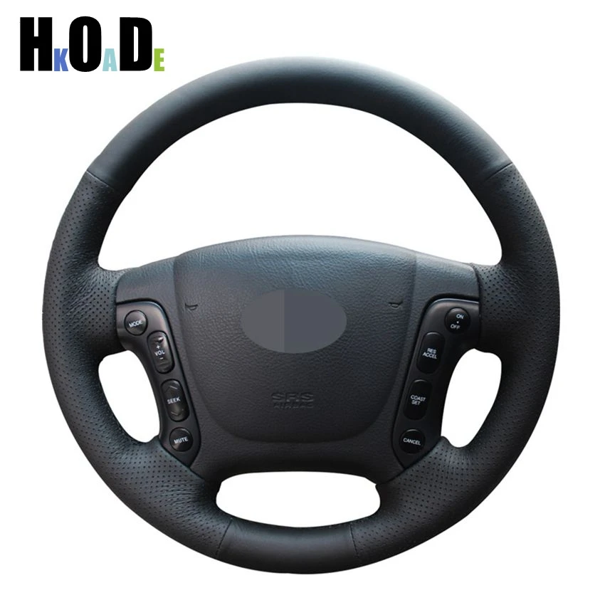 

DIY Black Genuine leather Hand-stitched Car Steering Wheel Cover for Hyundai Santa Fe 2007 - 2012 Car accessories