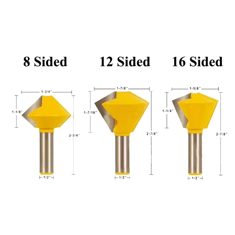 3PCS 12mm 1/2 Inch 12.7mm Multi Sided Glue Joint Router Bits Set 8 12 16 Joints Tenon Milling Cutter for Wood Woodworking 03065