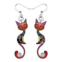 fashion shiny crystal little cat dangle earrings hot sale stainless steel cat earrings for women girls jewelry accessories gift