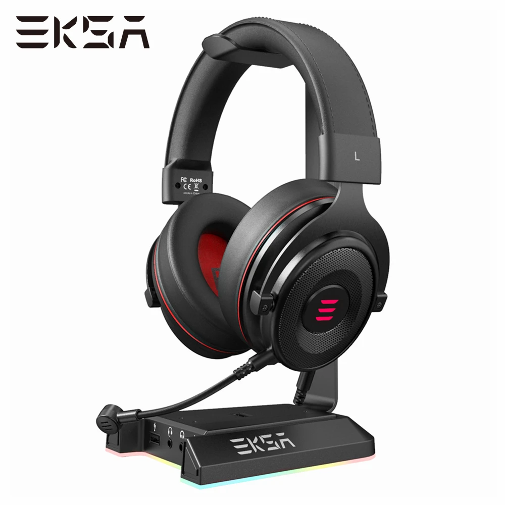 

Headphones Stand EKSA W1 7.1Surround Gaming Headset Holder RGB with 2 USB and 3 3.5mm Ports for Gamer PC Accessories Desk