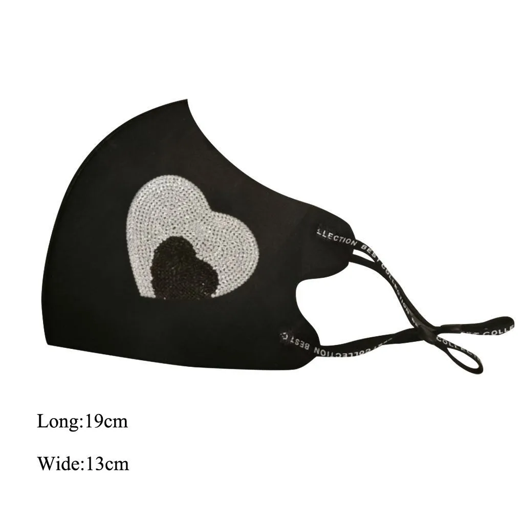 Маска для лица с рисунком из страз для женщин и девочек, 3 штуки, черная, моющаяся, защищает от ветра и может быть использована многократно.