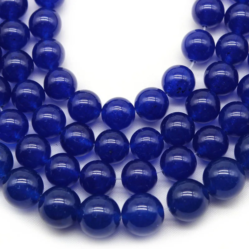 

Natural Dark Blue Chalcedony Stone Beads Round Loose Spacer Beads For Jewelry Making DIY Bracelet Necklace Strand 4 6 8 10 12mm