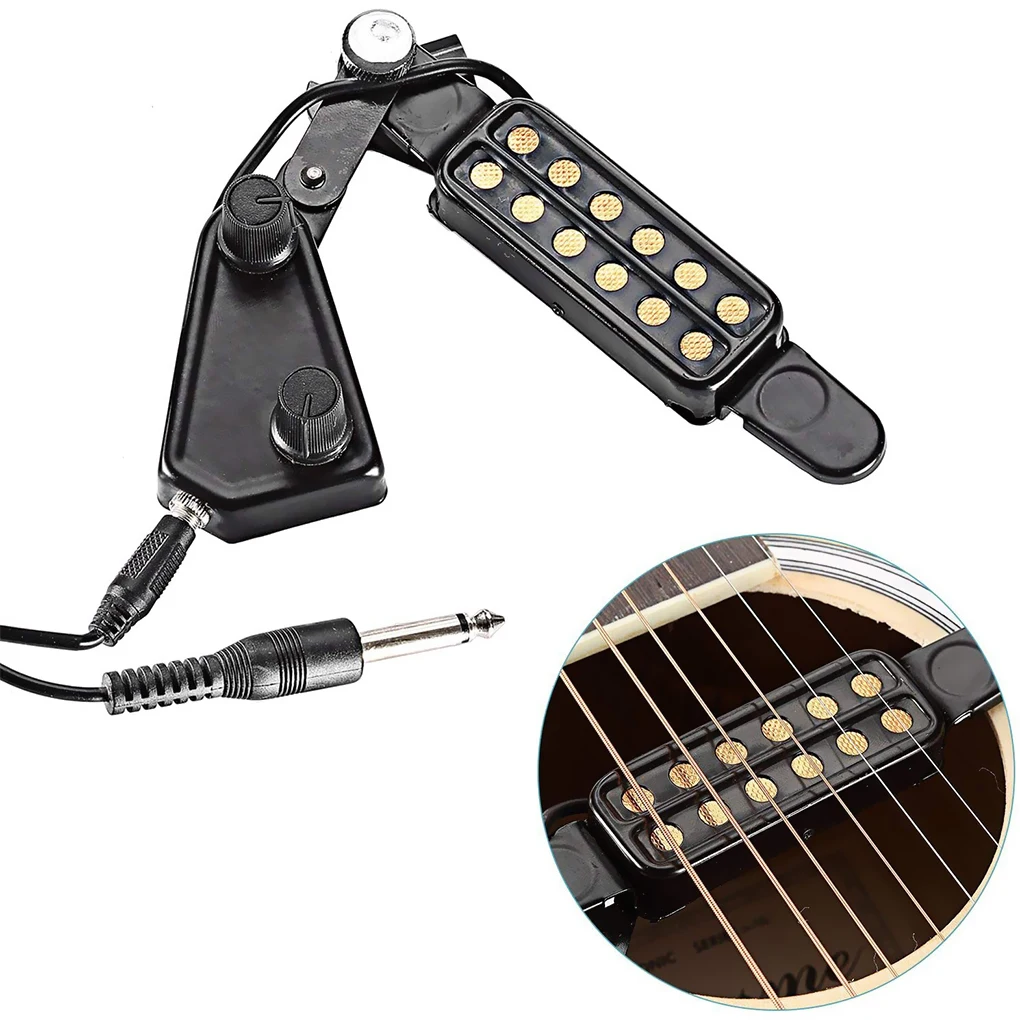 

12-hole Acoustic Guitar Sound Hole Pickup Magnetic Transducer with Tone Volume Controller Audio Cable Guitar Parts & Accessories