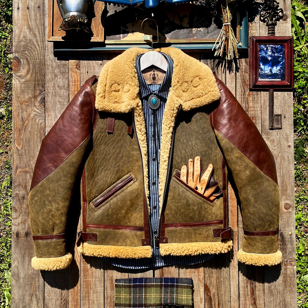 

CDJ-116-1 European US Size High Quality Super Warm Genuine Sheep Leather Coat Mens Big B3 Shearling Bomber Merino Fur Jacket