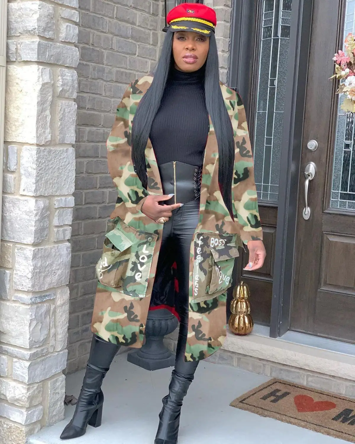 Уличное хипстерское индивидуальное камуфляжное женское пальто с буквенным