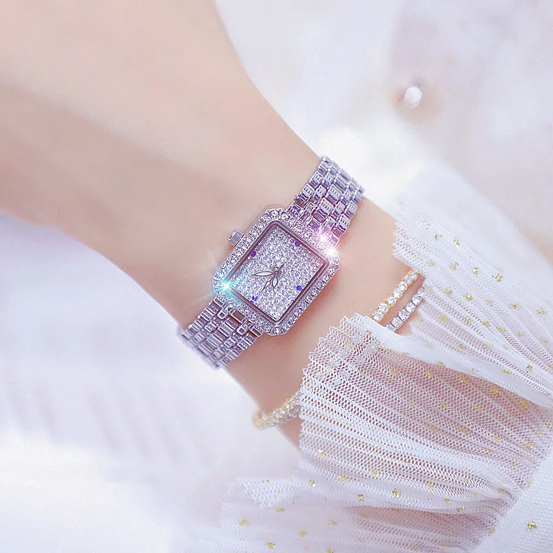 Роскошные женские модельные часы квадратные модные серебряные роскошные