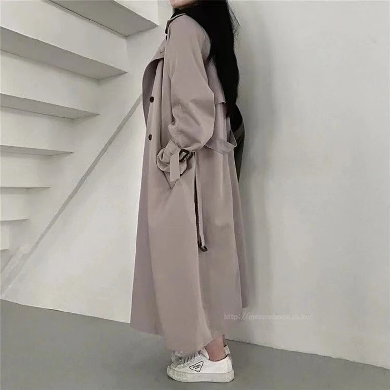 Женская ветровка в британском стиле ретро черное весеннее пальто средней длины