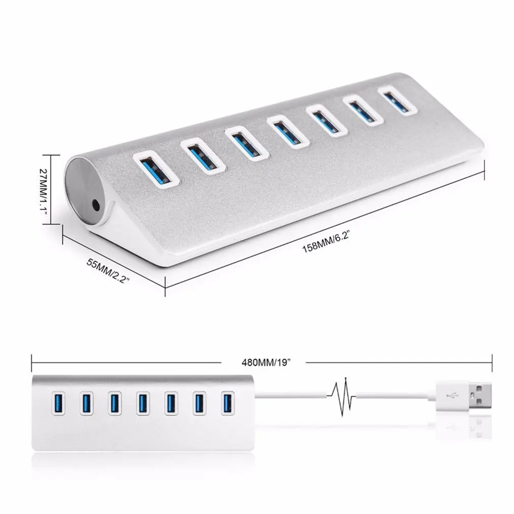 

7 Port Aluminum USB 3.0 HUB 5Gbps High Speed Power Adapter Multi USB 3.0 Hub USB Splitter For PC Laptop