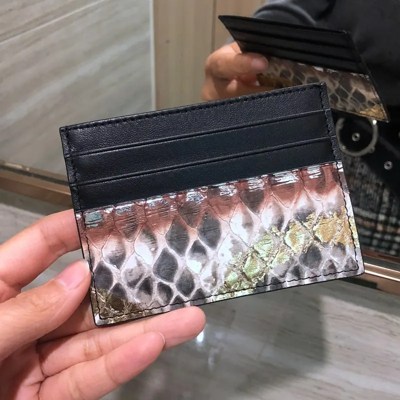 Gold Card Holder CAJIFUCO кожа питона Porte Carte змеиная кожа кредитный держатель для карт животное кожа портмоне - Цвет: Gold Card Holder
