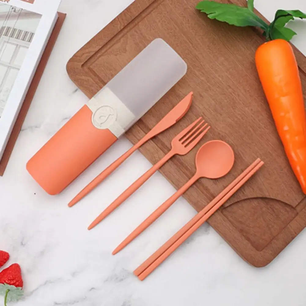 

5Pcs/Set Cutlery Set Reusable Spoon Fork Set Anti-slip Spoon Fork Chopsticks Kit