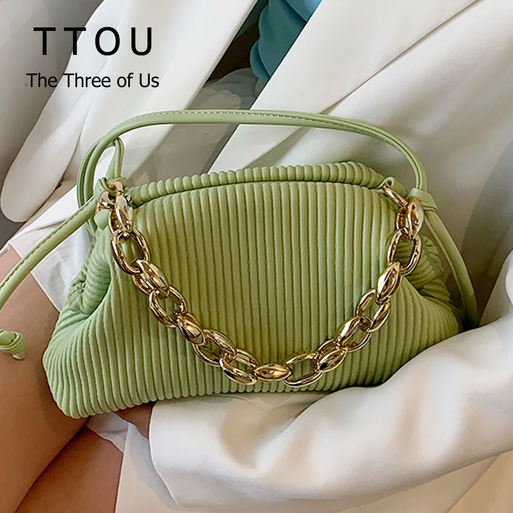 

Mini Folds Design PU Leather Embossed Clip Cloud Underarm Shoulder Bag For Women 2021 New Trendy Thick Chain Messenger Handbags