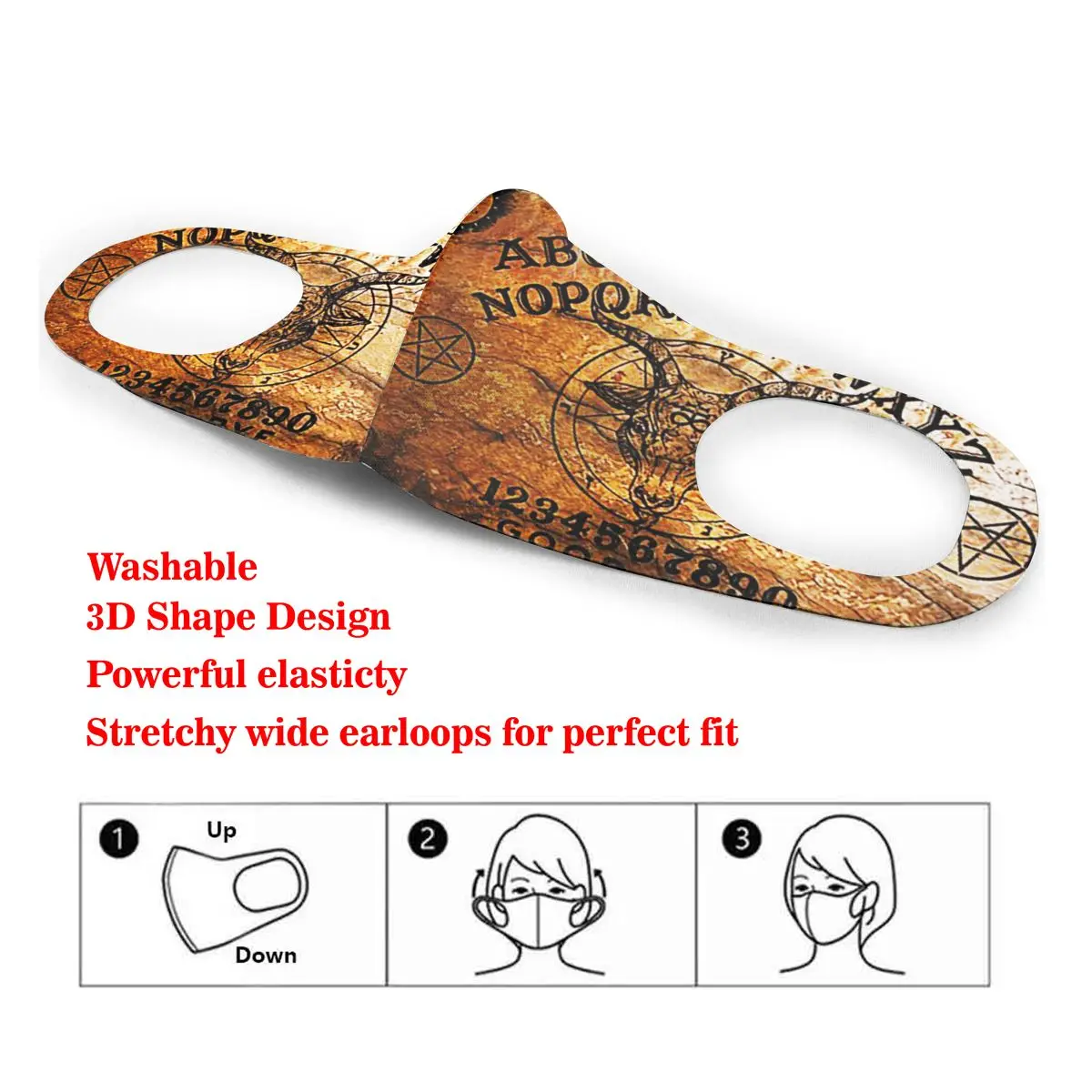 

Vintage Ouija Board Demon Baphomet Deer Print Dust Mask Mouth-Muffle Washable Fabric Adult Protective Face Windproof