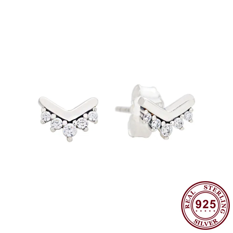 

100% 925 Sterling Silver Pan Earring Silvery Crown Wishing Bone Earrings For Women Wedding Gift Fashion Jewelry