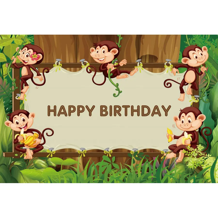 

Happy Birthday Jungle Animal Monkey Background Birthday Party Contrast Family Bedroom Photography Props Decoration Background