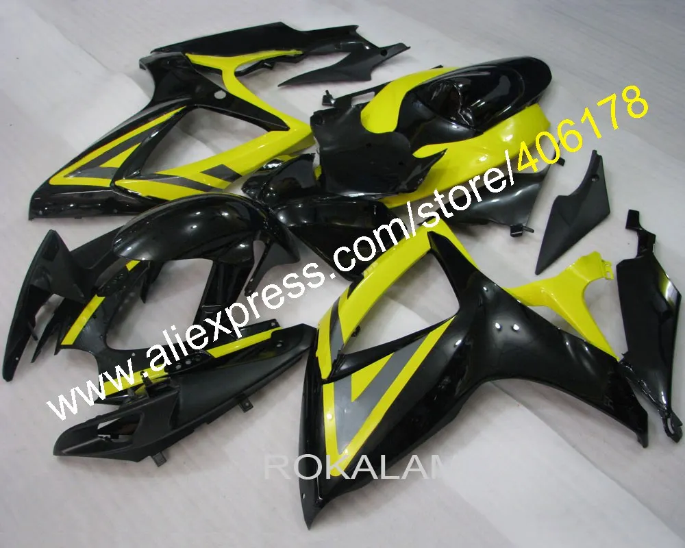 

Aftermarket Kit GSXR600 GSXR750 06 07 Fairing For Suzuki K6 2006 2007 Black Yellow Race Fairings (Injection Molding)