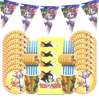cat eat mouse party supplies disposable tableware set cup plate napkin kid favorite birthday decoration tom cat and mouse jerry