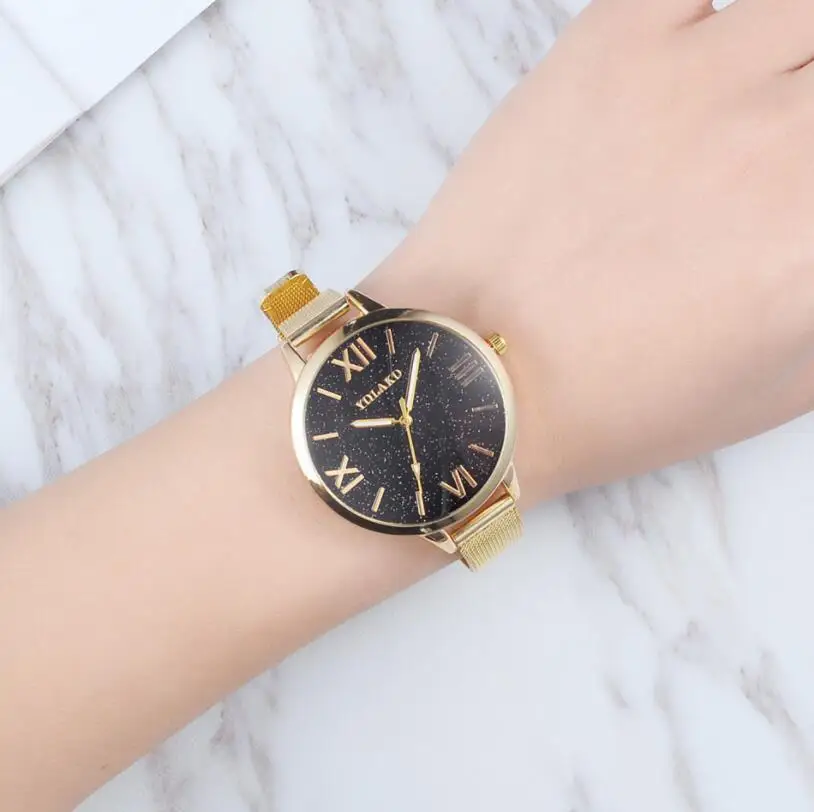 Женские роскошные часы с ремешком сеткой звездное небо римские цифры дамы