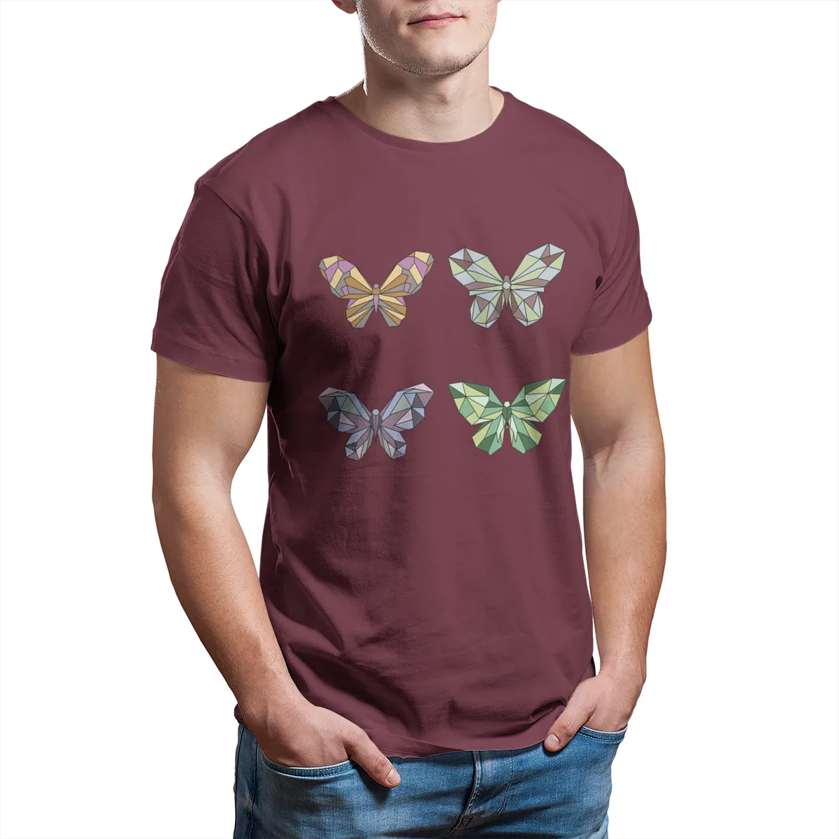 

Westcreek polygonal color butterfly Diamond type Printing Cotton White Pink Tees 124404
