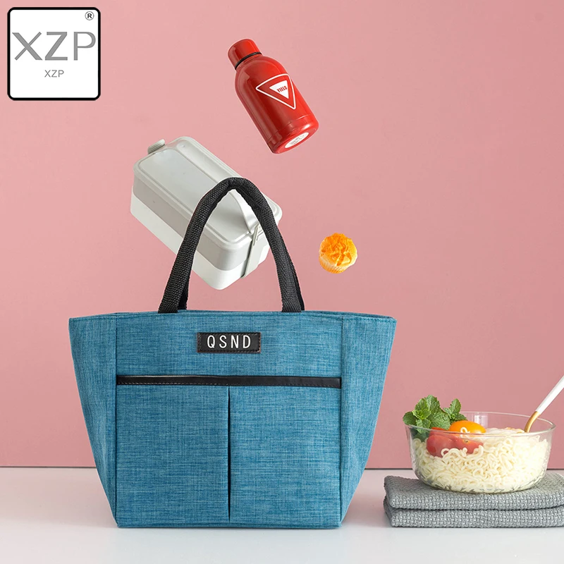 

XZP Solid Color Waterproof Nylon Portable Zipper Lunch Bags Women Student Lunch Box Thermo Bag Office School Picnic Cooler Bag