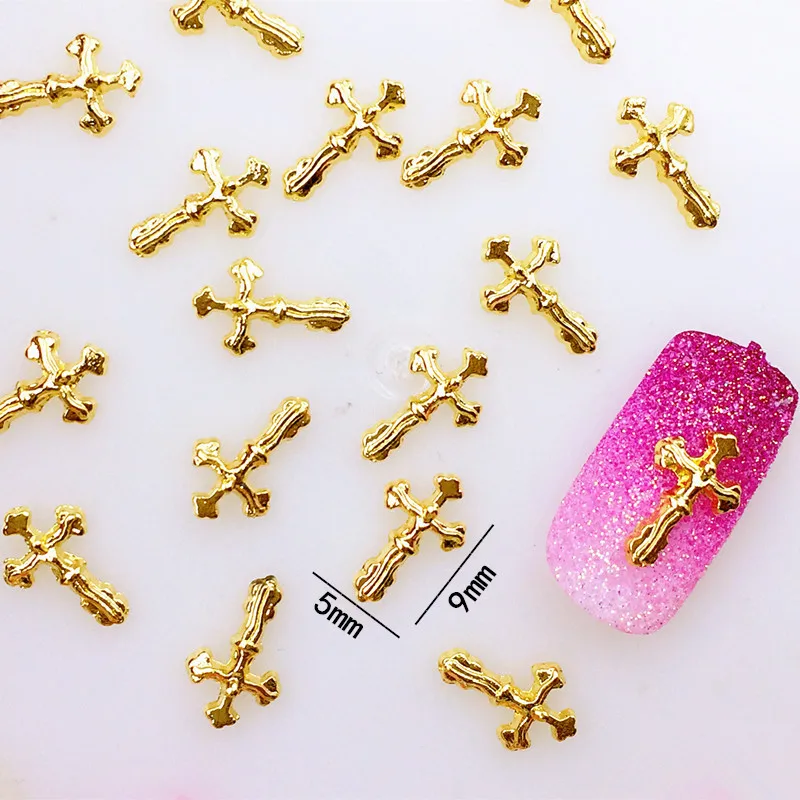50Pcs/Lot metal nail art cross bow knot key tortoise rabbit heart 3d gel nail jewelry charms decoration tools