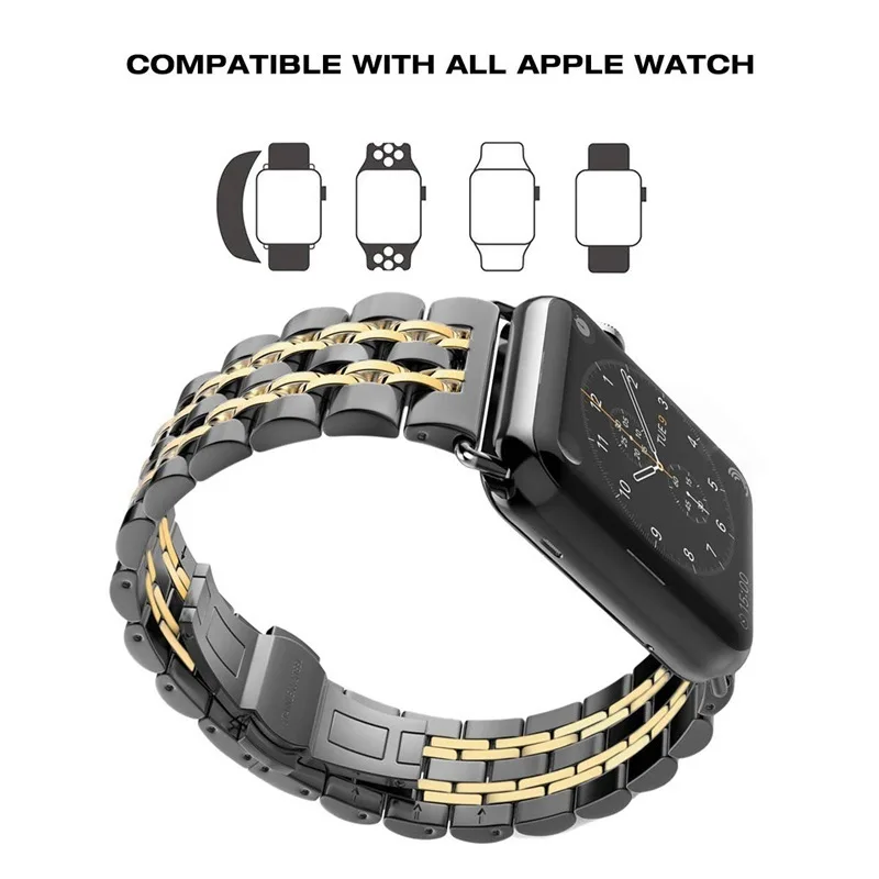 Ремешок сменный из нержавеющей стали для Apple Series 4 3 2 1 деловой золотистый браслет