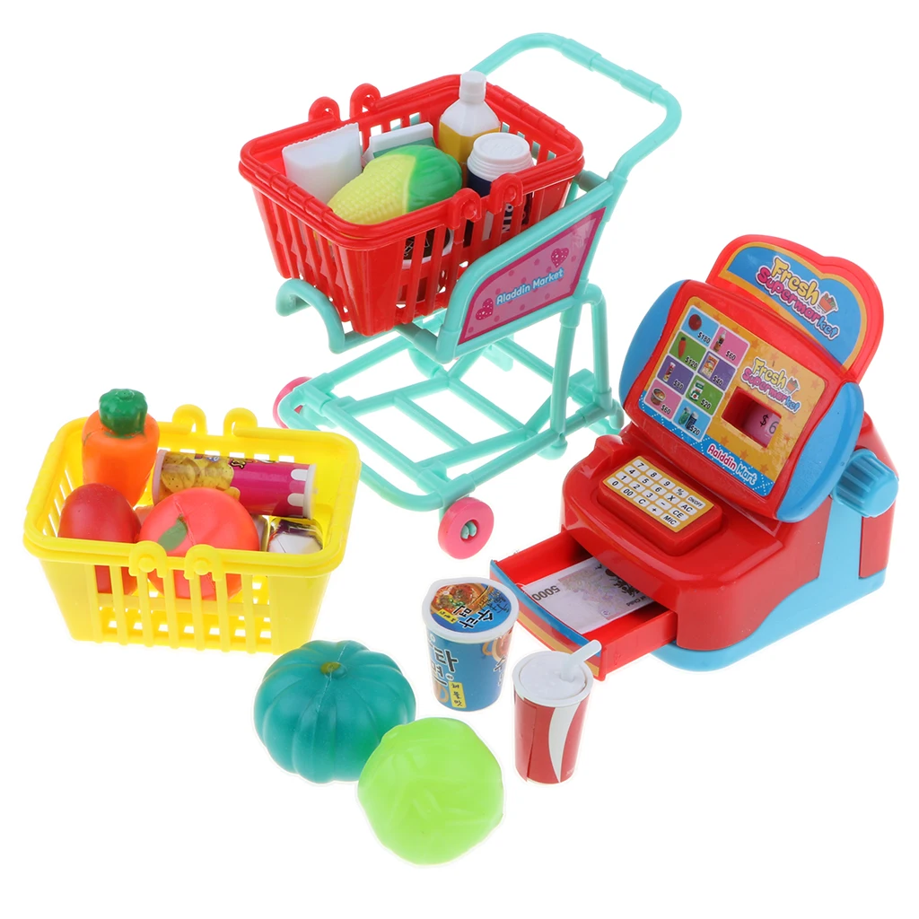 Игровой набор для супермаркета игровой кассового аппарата с тележкой и