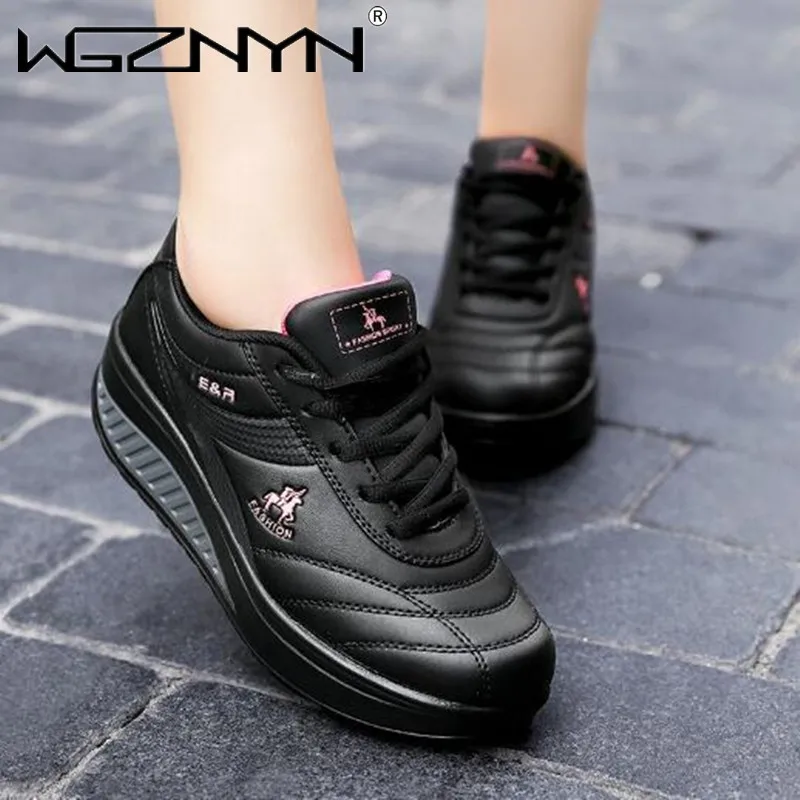 

2021 NEW Brand Women Solid Wedge Casual Sport Shoes Woman White Wedges Sneakers Woman Lace-up Female Sneakers Zapatillas Mujer