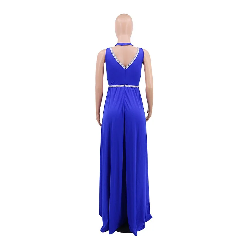Evening Party Dress Blue Plain Floor Length Sleeveless Halter Diamonds 2020 Summer Elegant Wedding Vestidos Dresses Wholesale | Женская