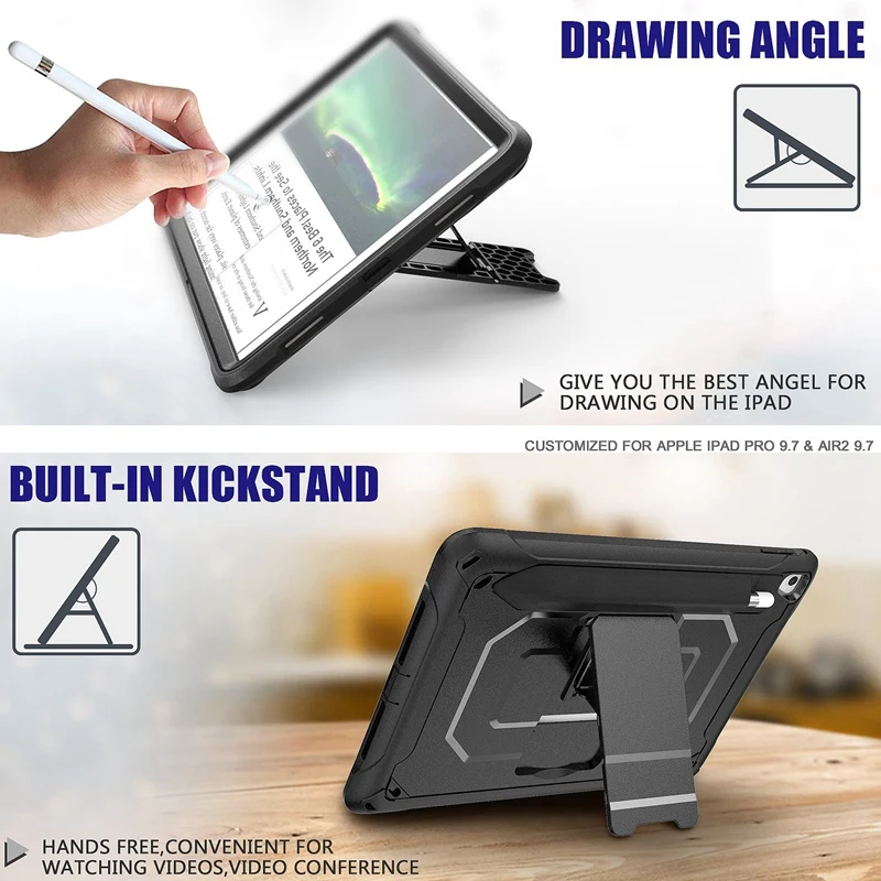 

For iPad Pro 9.7 Inch Tablet PC Case TPU Shockproof Protective Back Cover with Pen Slot Tablet Stand Case for iPad AIR2