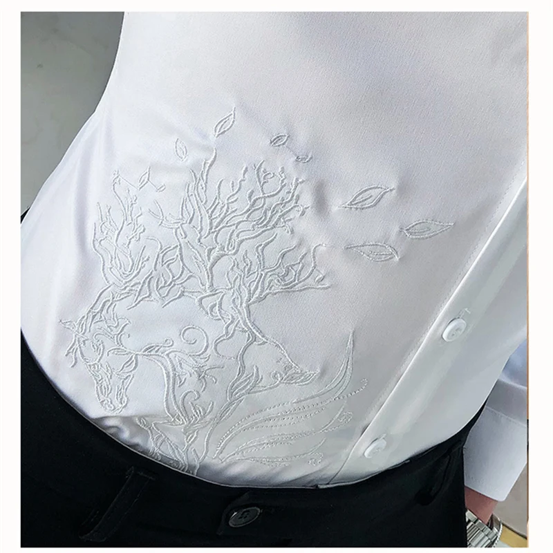 

Brand Fashion Embroidery Shirt Men Long Sleeve Camisa Masculina Slim Fit Mens Casual Shirts High Quality Men's Clothing V335