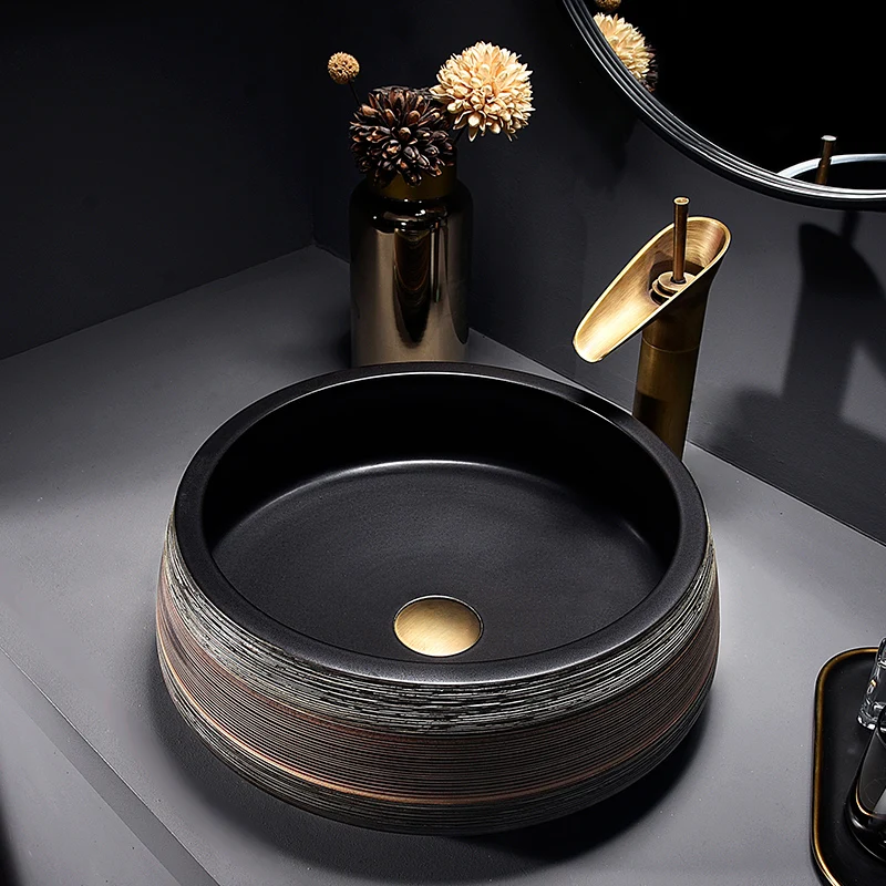 

Керамическая раковина над стойкой, раковина ручной работы, раковина в стиле ретро, круглая раковина для ванной 42*37 см