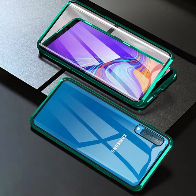 360 двухсторонний стеклянный чехол для samsung Galaxy A50 A20 A30 A70 A50S M30S чехол s магнитный металлический бампер задняя крышка Coque A 50 - Цвет: green