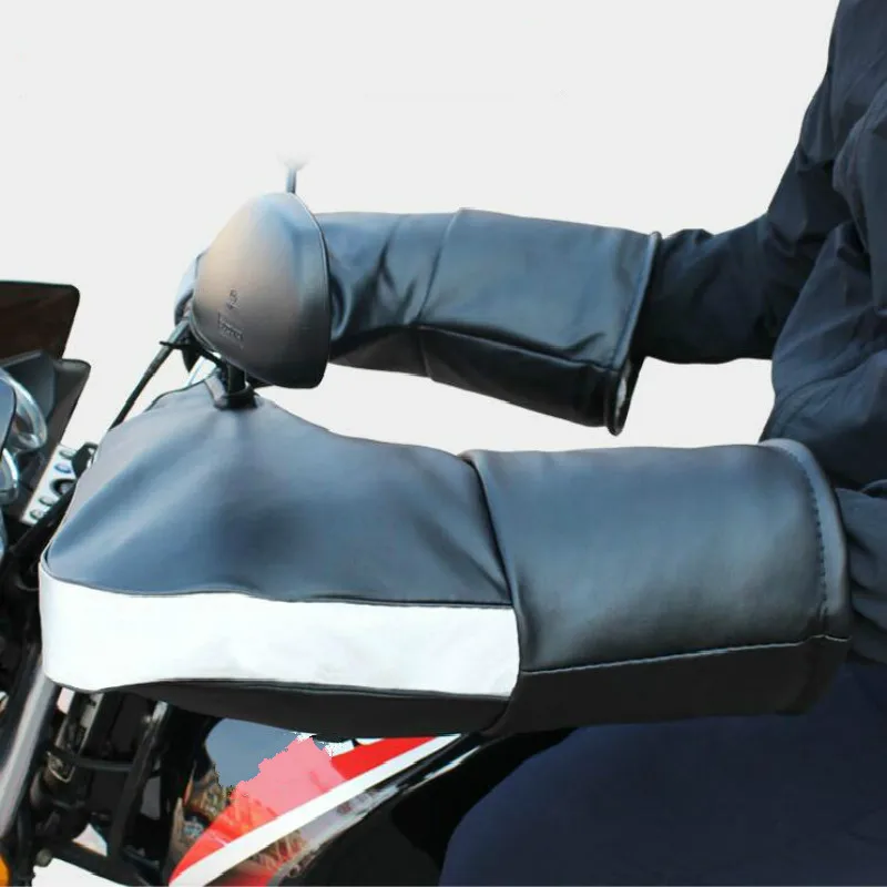 

Winter Thermal Motorcycle Handlebar Gloves with Reflective Strip Windproof Waterproof Warm Motorbike Handle bar Hand Cover Muffs