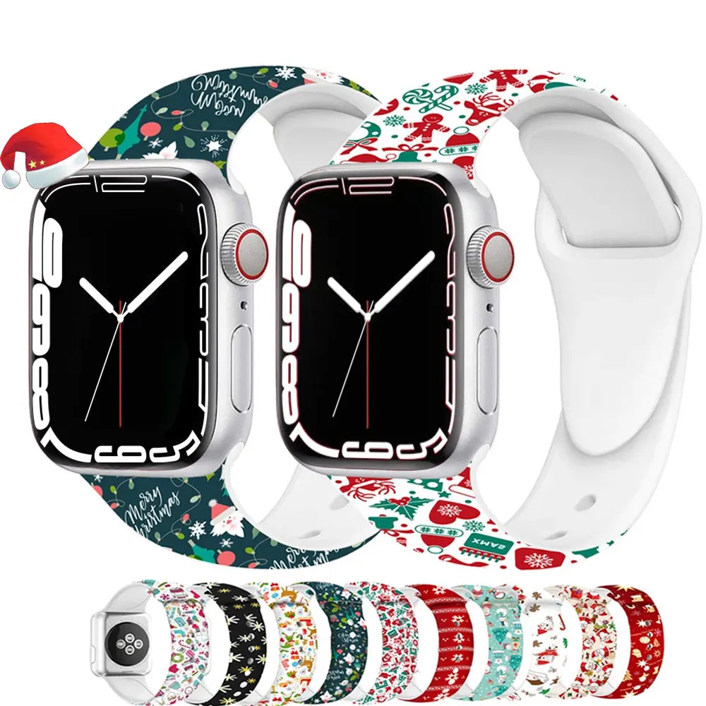 

Christmas Strap for Apple watch band 44mm 40mm 38mm 42mm Sport Silicone belt watchband bracelet iWatch series 3 4 5 se 6 band