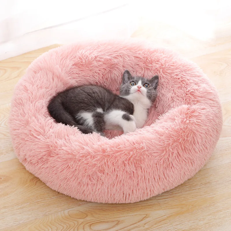 

New Arrival Soft Long Plush Puppy Mat Pet Bed Cat House Round Dog For Small Dogs Cats Nest Winter Warm Sleeping