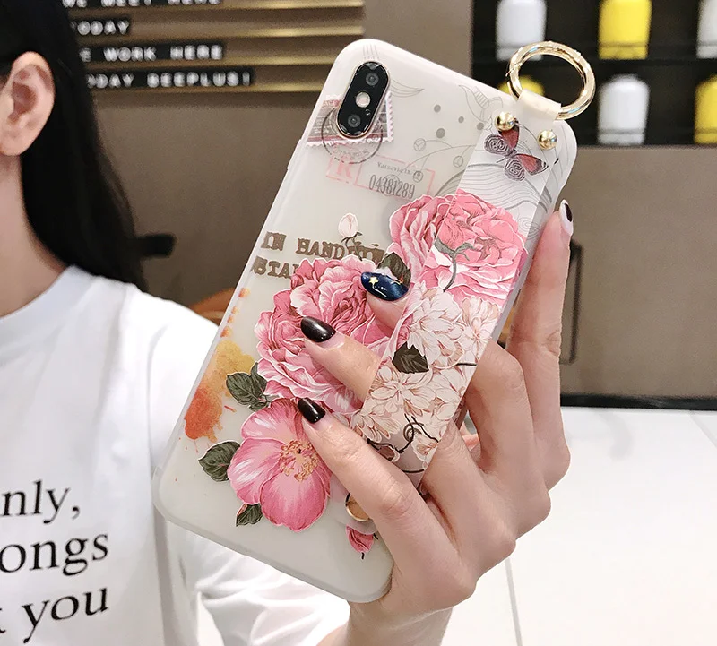 Чехол для телефона с цветами iphone 11 pro XS Max X XR 8 7 6 Plus чехол ремешком на запястье