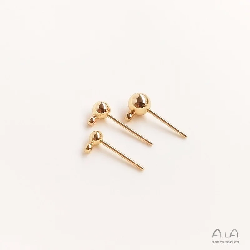 1 пара 14K золотой иглы фасоль в форме сердца серьги гвоздики с подвесное кольцо