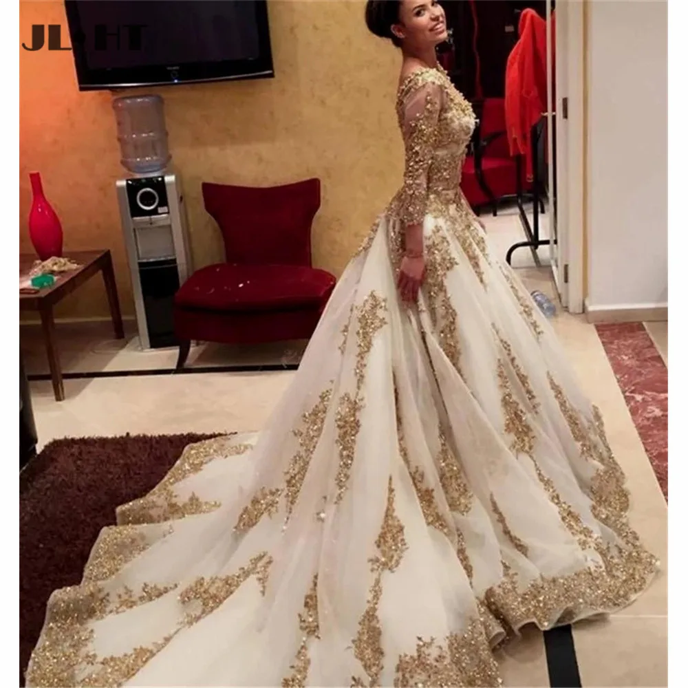 Мусульманское арабское кружевное вечернее платье с золотыми аппликациями для