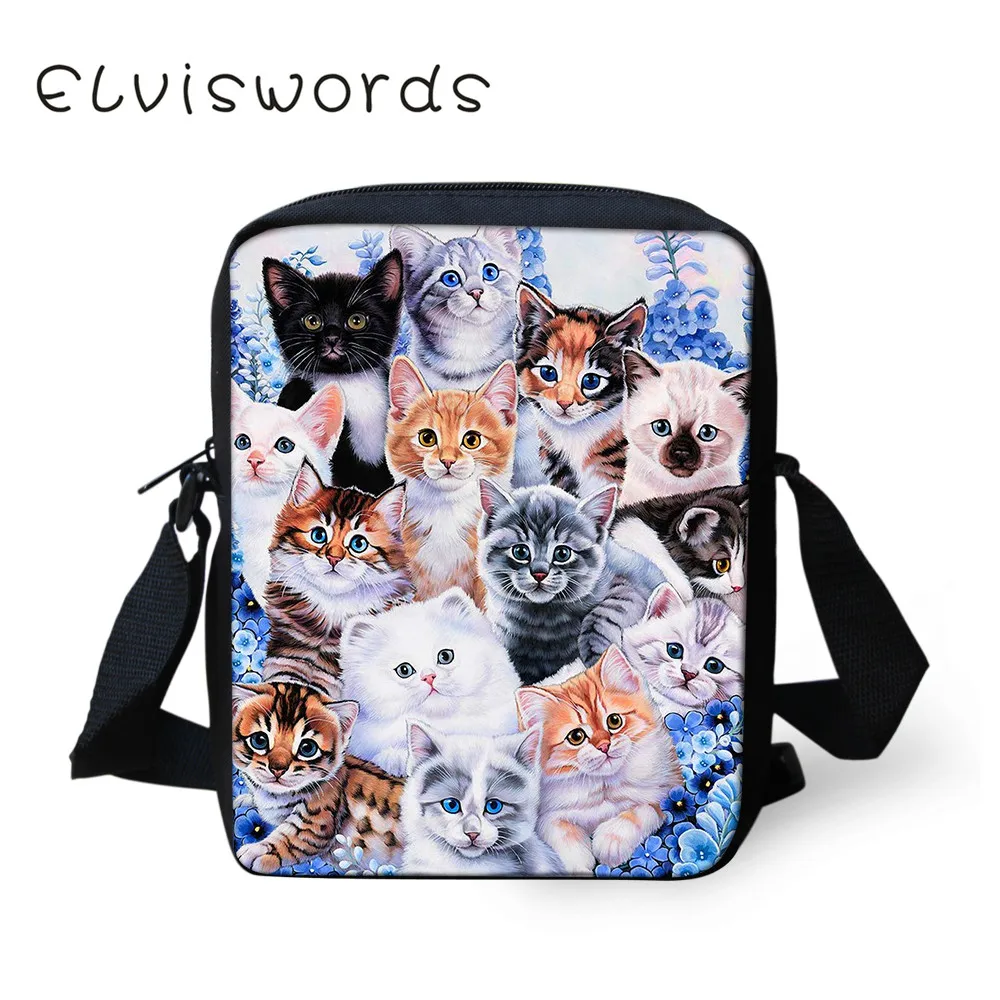 ELVISWORDS Kids Messenger Bags Cute Cat Dog Printing Lunch Bags for Boys Girls Casual Crossbody Shoulder Bags Mini Flap Funny