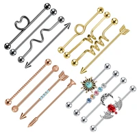 zs 38mm stainless steel industrial piercing heart arrow industrial barbell earring for women cartilage helix piercing jewelry