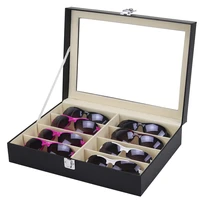 1 pc 8 slot wooden pu leather black sunglass glasses eyeglass storage box organizer collector display case