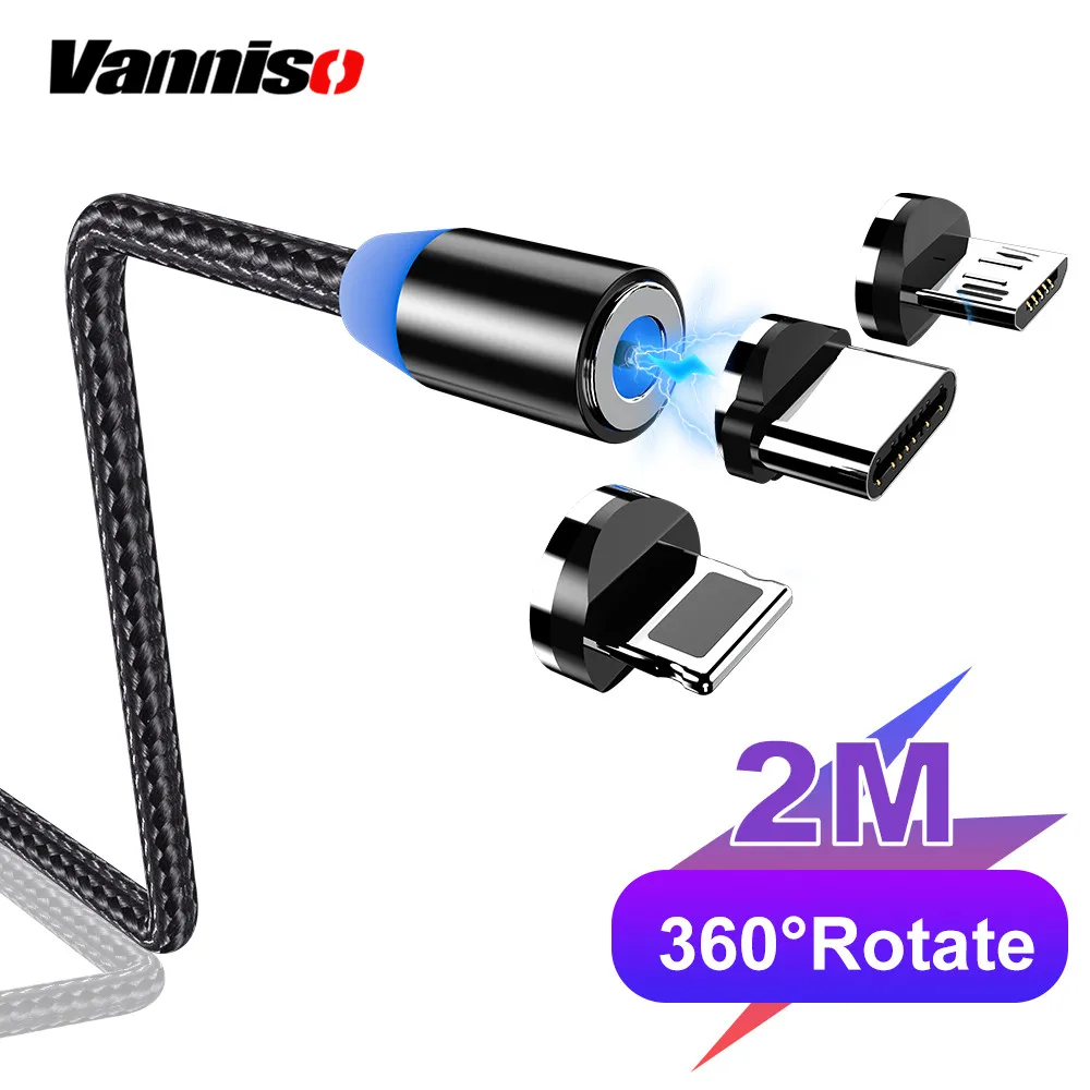 Магнитный кабель Vanniso 2 м, кабель Micro usb type-C для iPhone xs, samsung, быстрая зарядка, магнитное зарядное устройство, USB кабели, зарядный шнур B