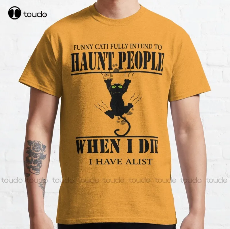Новая классическая футболка унисекс с забавным котом и надписью I Fully intent Haunt People