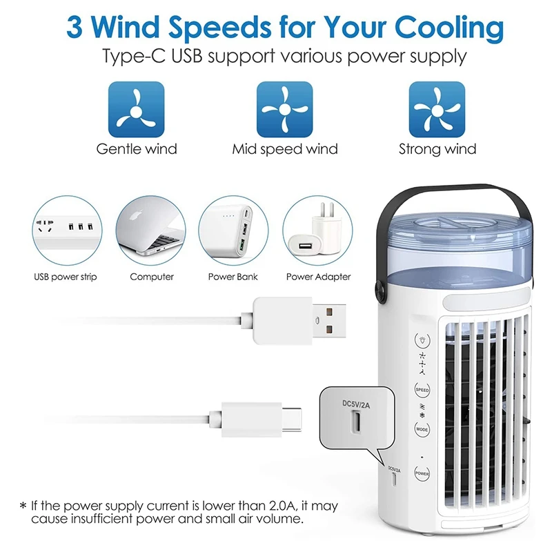 

Portable Air Conditioner Fan, Personal Evaporative Cooler with 3-Speed Wind, Quiet Small Air Cooler Desk Misting AC Fan