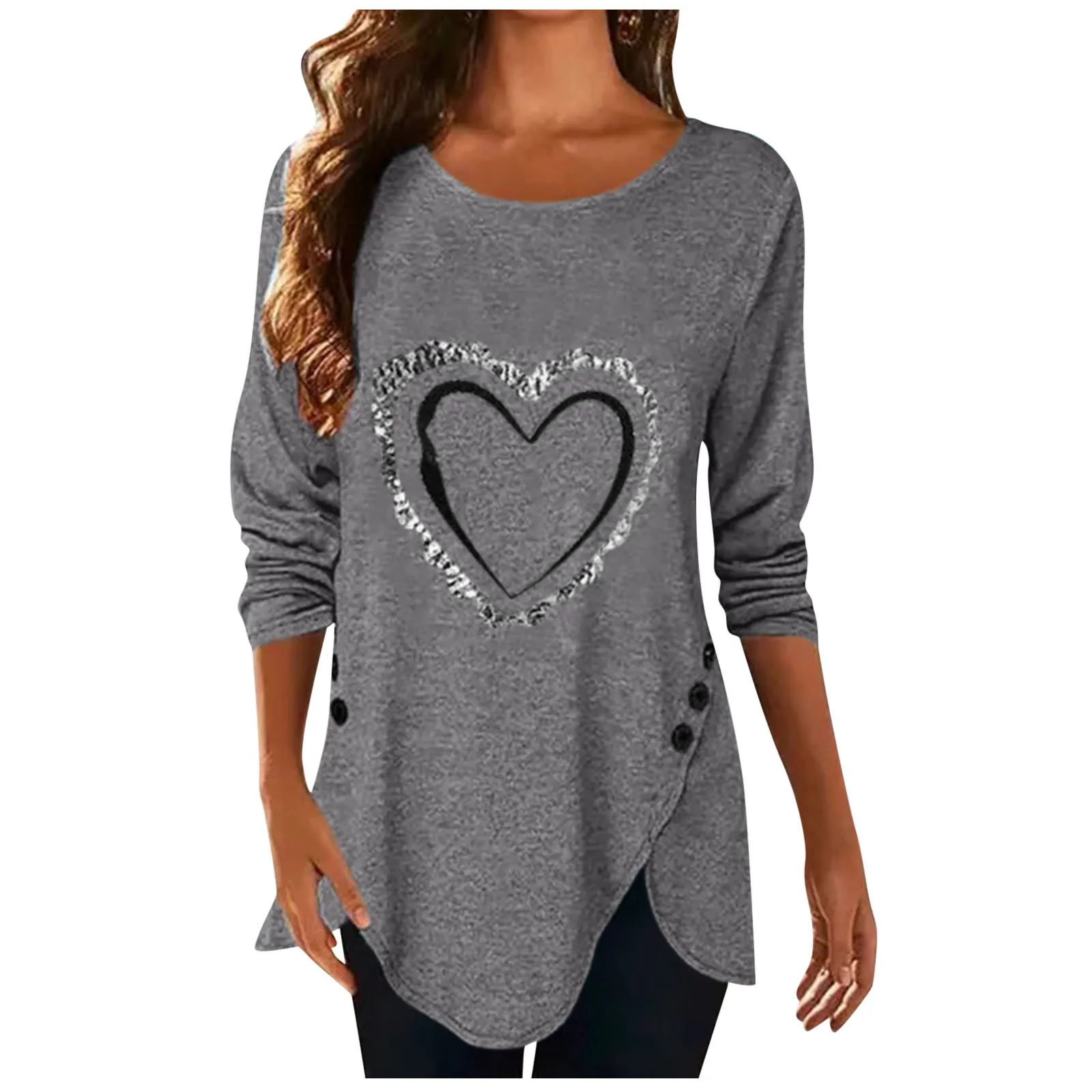 Женская туника с круглым вырезом и длинным рукавом принтом сердца размера плюс |