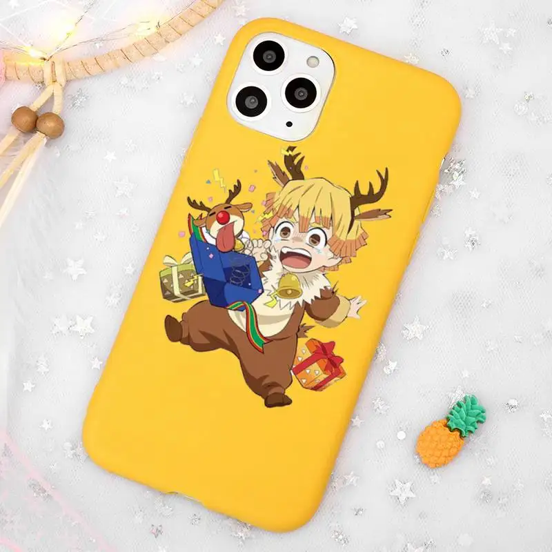 

Christmas Demon Slayer cute lovely Phone Case Candy Color Yellow for iPhone 11 12 pro XS MAX 8 7 6 6S Plus X 5S SE 2020 XR